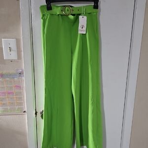 Vibrant Green Wide Leg Pants with Relaxed Fit